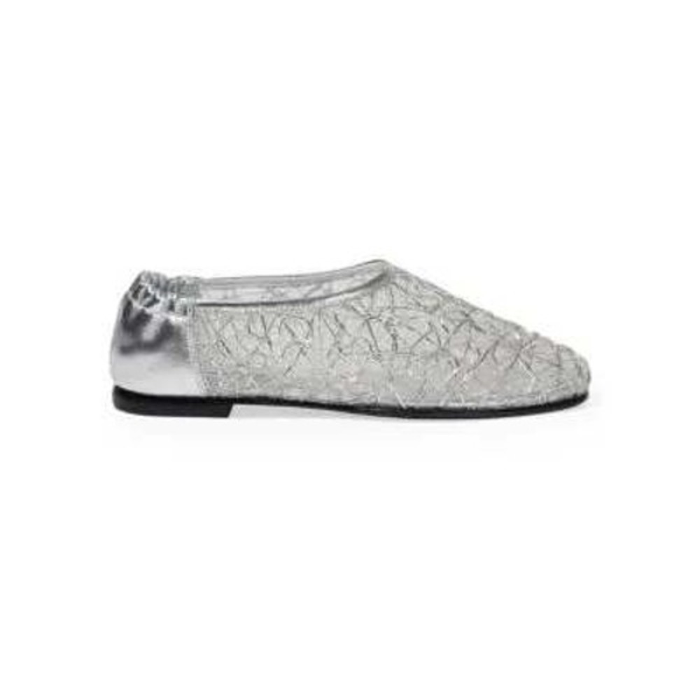 SIMKHAi Eden Metallic Lace Silver Mesh Embellished Ballet Flats Women's‎ Size 40
